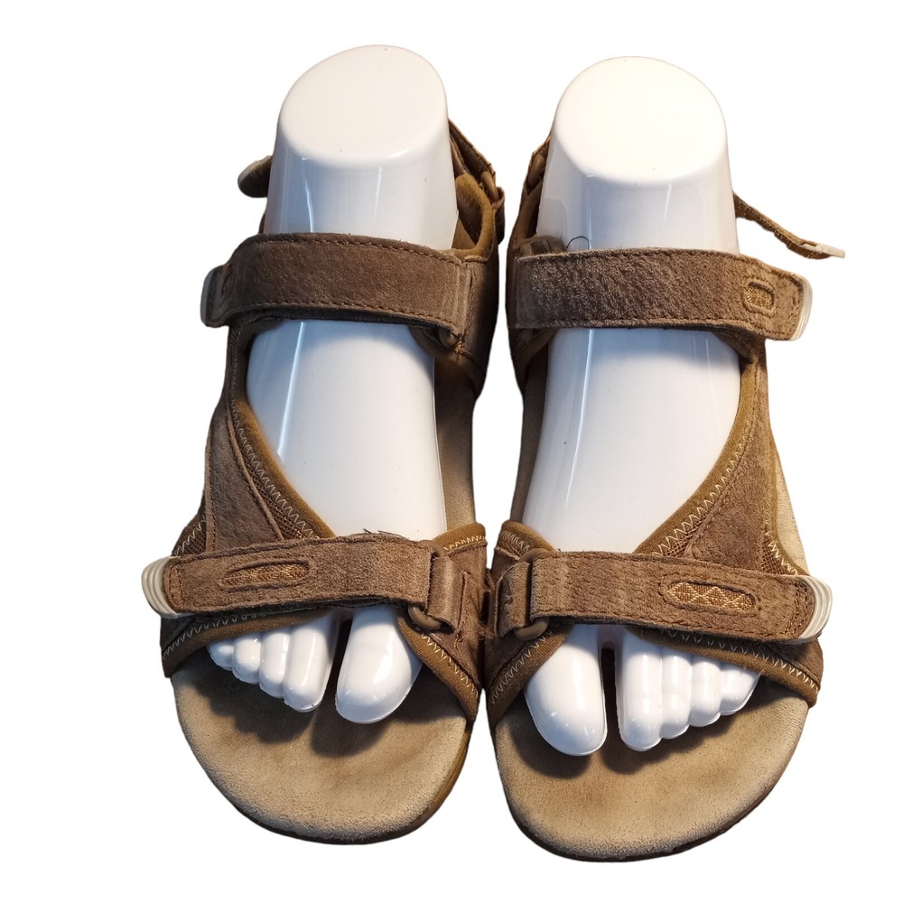 Earth Origins Brinkley Leather Sandal Slingback Adj Straps Women 8.5M Beige JFL7